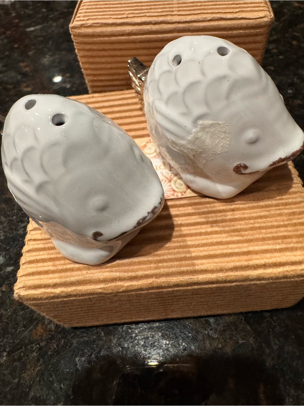 NEW Salt & Pepper Shakers Fish white w Silver tail